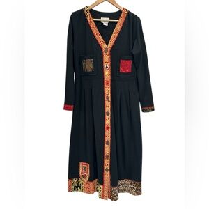 Art To Wear Cotton Thermal Embellished Dress with Colorful Trim and Buttons - M